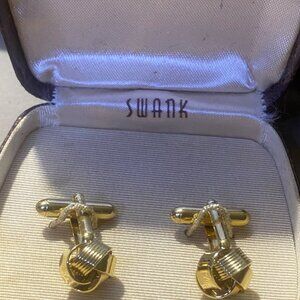 Vintage Swank Gold-Tone Screw Cufflinks With Saks-34th Case